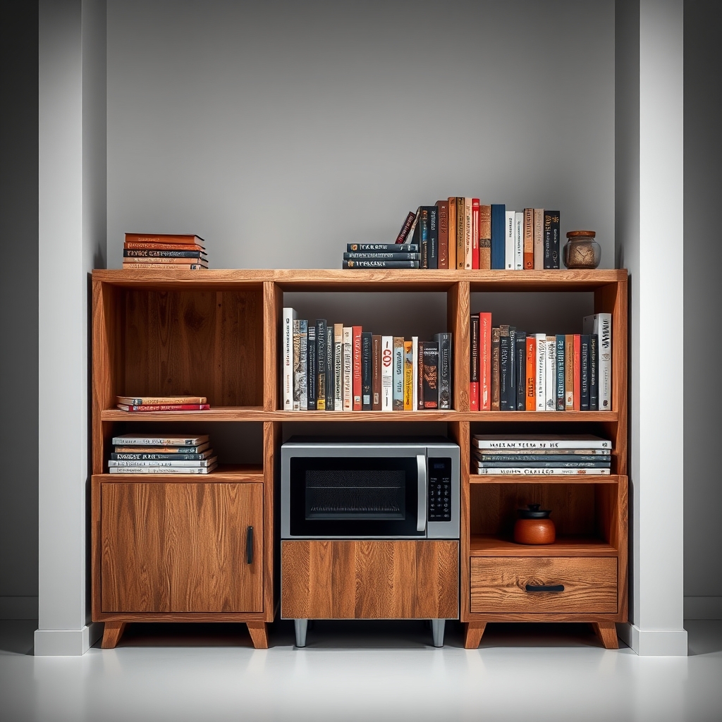 AI-generated product photograph of the Rustic Bookshelf